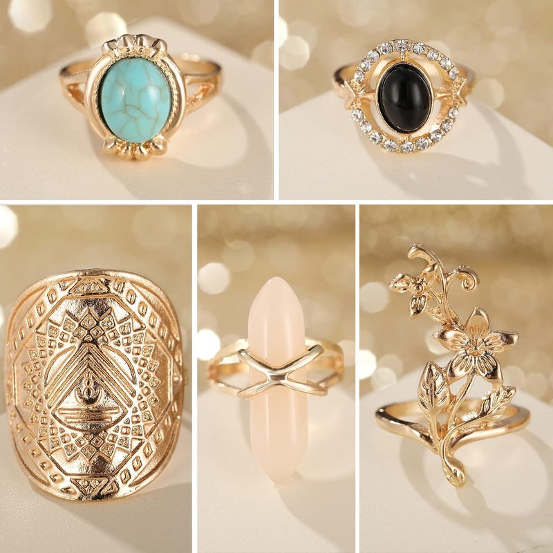 17mile 82 Pcs Vintage Silver Knuckle Rings Set for Women, Bohemian Stackable Joint Finger Rings, Retro Stone Crystal Stacking Midi Rings Pack - Image 5